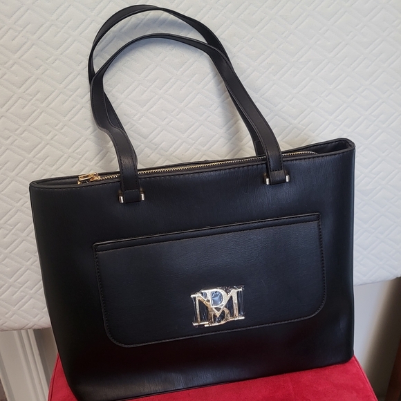 Badgley Mischka Black Tote With Slip Pocket In Front Nwt - Picture 1 of 10